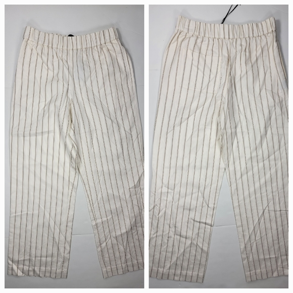 Jenni Kayne Yellow Striped Bianca Pants Straight Wide Leg Pockets NEW - Picture 4 of 14